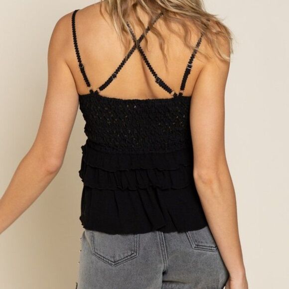 BLACK CROCHET BRALETTE RUFFLE TANK TOP - Picture 3 of 4